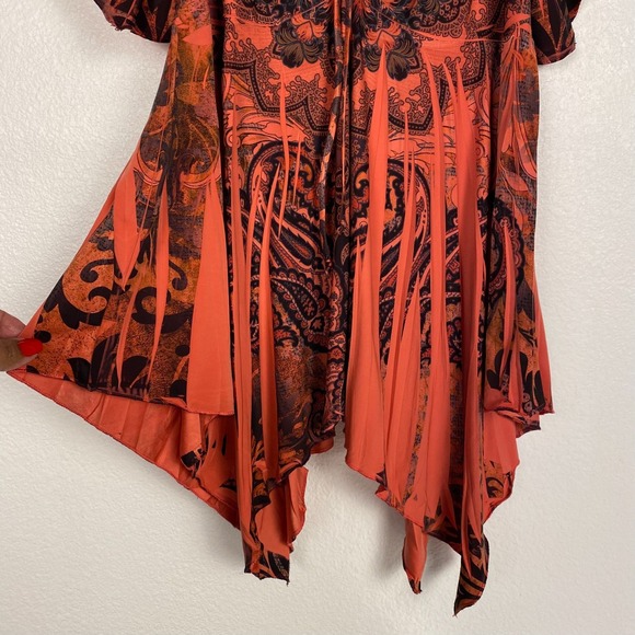 REINA Vintage Y2K Floral Top Womens Sublimation Flare Sleeve Heart Neck Sz 1 (M) - Picture 5 of 11